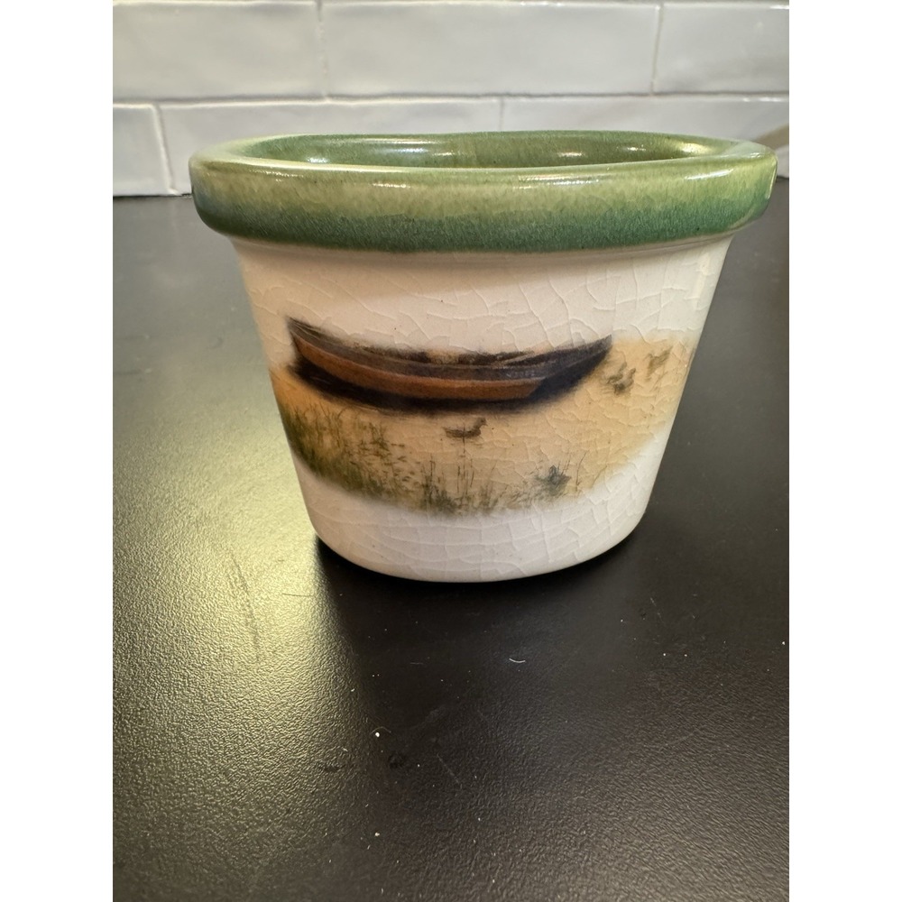 Thomas Kinkade 2001 Art, Emerson Pottery Planter Nautical Boat‎ Green Trim